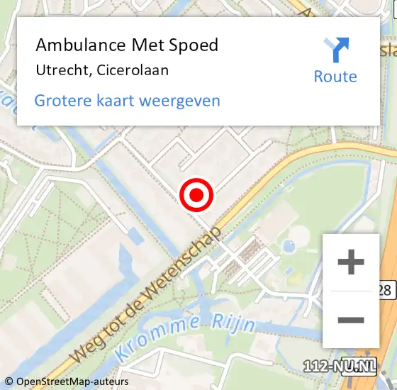 Locatie op kaart van de 112 melding: Ambulance Met Spoed Naar Utrecht, Cicerolaan op 9 juni 2017 16:06