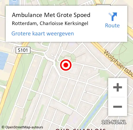 Locatie op kaart van de 112 melding: Ambulance Met Grote Spoed Naar Rotterdam, Charloisse Kerksingel op 9 juni 2017 19:16