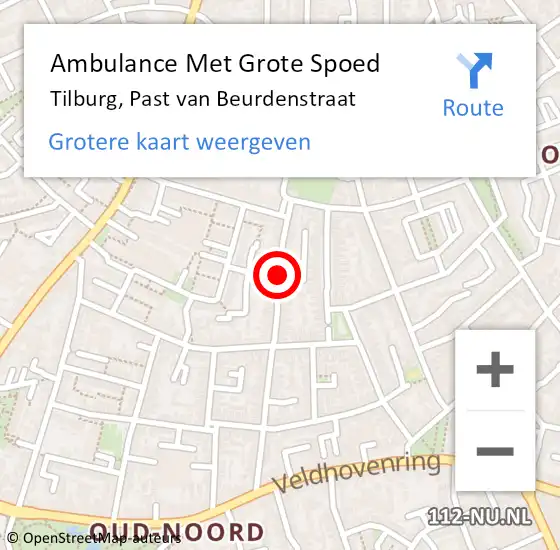 Locatie op kaart van de 112 melding: Ambulance Met Grote Spoed Naar Tilburg, Pastoor van Beurdenstraat op 9 juni 2017 21:50