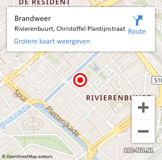 Locatie op kaart van de 112 melding: Brandweer Rivierenbuurt, Christoffel Plantijnstraat op 23 januari 2014 11:02