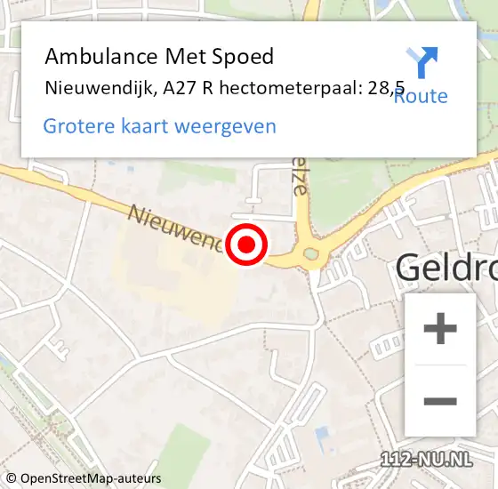 Locatie op kaart van de 112 melding: Ambulance Met Spoed Naar Nieuwendijk, A27 R hectometerpaal: 28,4 op 10 juni 2017 13:29