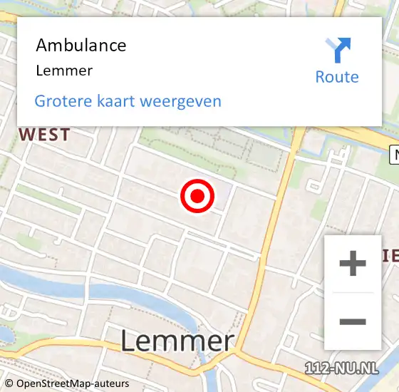 Locatie op kaart van de 112 melding: Ambulance Lemmer op 10 juni 2017 17:04