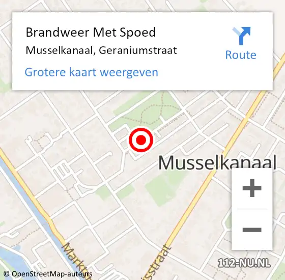 Locatie op kaart van de 112 melding: Brandweer Met Spoed Naar Musselkanaal, Geraniumstraat op 10 juni 2017 23:02