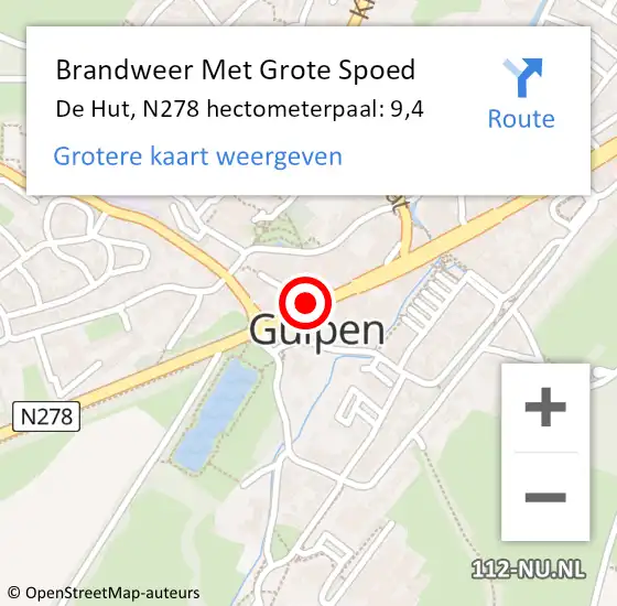 Locatie op kaart van de 112 melding: Brandweer Met Grote Spoed Naar De Hut, N278 hectometerpaal: 9,9 op 11 juni 2017 00:24