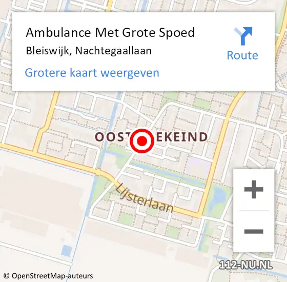 Locatie op kaart van de 112 melding: Ambulance Met Grote Spoed Naar Bleiswijk, Nachtegaallaan op 11 juni 2017 11:09