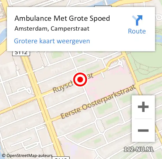 Locatie op kaart van de 112 melding: Ambulance Met Grote Spoed Naar Amsterdam, Camperstraat op 11 juni 2017 15:00