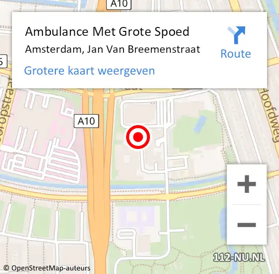 Locatie op kaart van de 112 melding: Ambulance Met Grote Spoed Naar Amsterdam, Jan Van Breemenstraat op 11 juni 2017 16:02