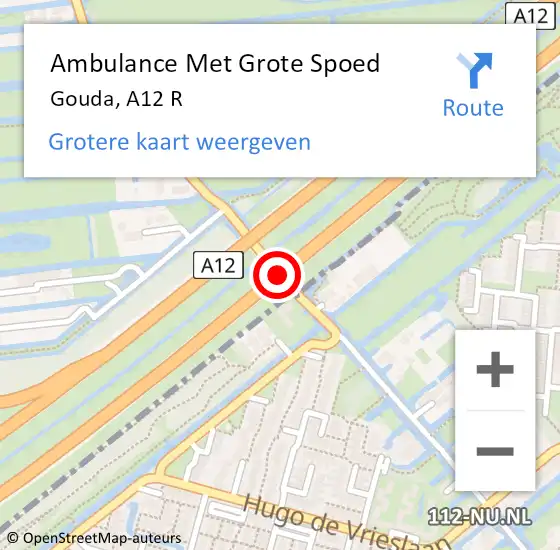 Locatie op kaart van de 112 melding: Ambulance Met Grote Spoed Naar Gouda, A12 R op 11 juni 2017 20:12