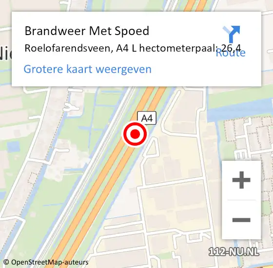 Locatie op kaart van de 112 melding: Brandweer Met Spoed Naar Roelofarendsveen, A4 R hectometerpaal: 23,9 op 12 juni 2017 00:45