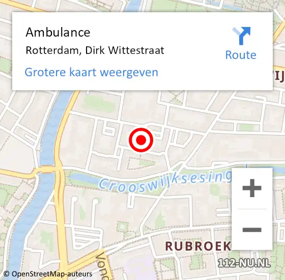 Locatie op kaart van de 112 melding: Ambulance Rotterdam, Dirk Wittestraat op 12 juni 2017 08:59