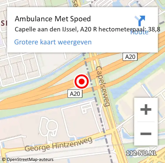 Locatie op kaart van de 112 melding: Ambulance Met Spoed Naar Capelle aan den IJssel, A20 L hectometerpaal: 38,9 op 12 juni 2017 17:35