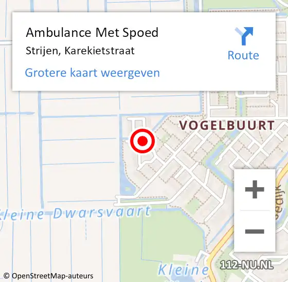 Locatie op kaart van de 112 melding: Ambulance Met Spoed Naar Strijen, Karekietstraat op 13 juni 2017 07:03