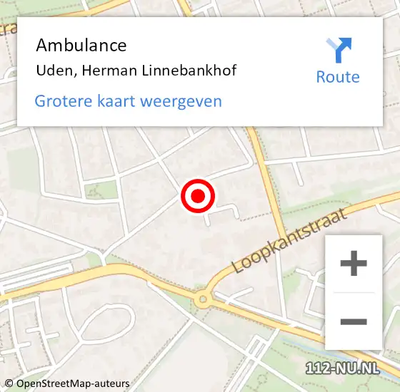 Locatie op kaart van de 112 melding: Ambulance Uden, Herman Linnebankhof op 14 juni 2017 14:02