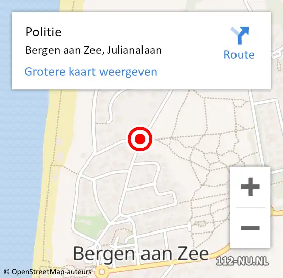 Locatie op kaart van de 112 melding: Politie Bergen aan Zee, Julianalaan op 14 juni 2017 14:37