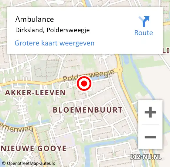 Locatie op kaart van de 112 melding: Ambulance Dirksland, Poldersweegje op 14 juni 2017 15:26