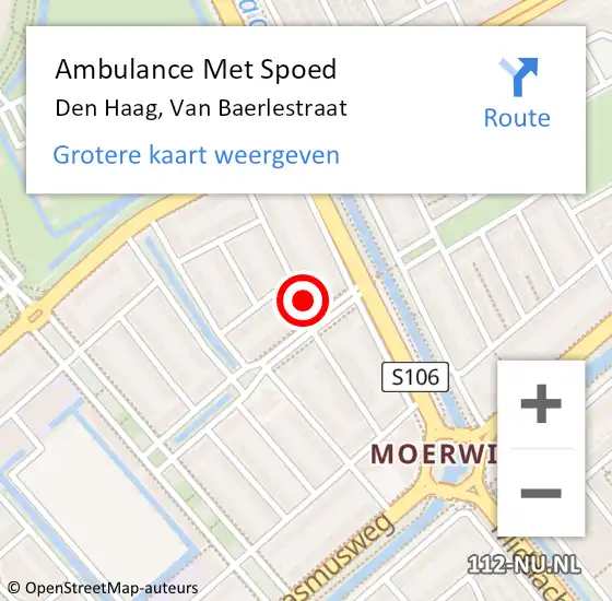 Locatie op kaart van de 112 melding: Ambulance Met Spoed Naar Den Haag, Van Baerlestraat op 14 juni 2017 18:34