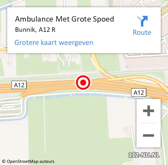 Locatie op kaart van de 112 melding: Ambulance Met Grote Spoed Naar Bunnik, A12 R op 15 juni 2017 00:30