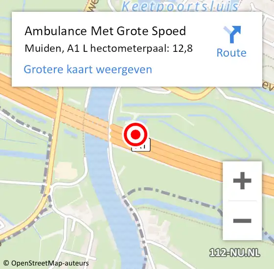 Locatie op kaart van de 112 melding: Ambulance Met Grote Spoed Naar Muiden, A1 R hectometerpaal: 11,9 op 15 juni 2017 01:28