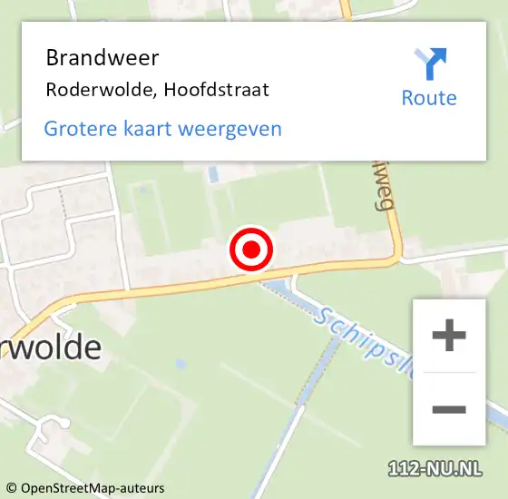 Locatie op kaart van de 112 melding: Brandweer Roderwolde, Hoofdstraat op 15 juni 2017 03:06
