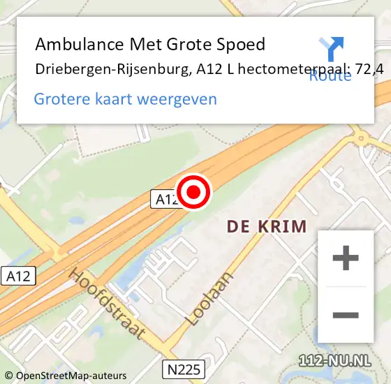 Locatie op kaart van de 112 melding: Ambulance Met Grote Spoed Naar Driebergen-Rijsenburg, A12 L hectometerpaal: 74,2 op 15 juni 2017 04:15