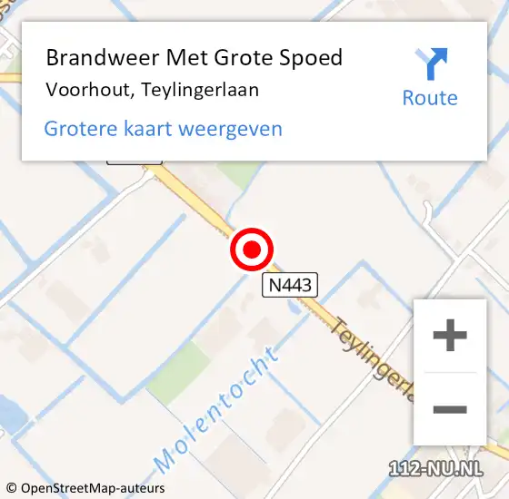 Locatie op kaart van de 112 melding: Brandweer Met Grote Spoed Naar Voorhout, Teylingerlaan op 15 juni 2017 04:22
