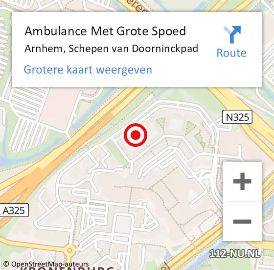 Locatie op kaart van de 112 melding: Ambulance Met Grote Spoed Naar Arnhem, Schepen van Doorninckpad op 15 juni 2017 12:09