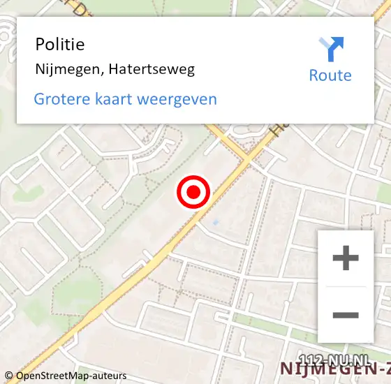 Locatie op kaart van de 112 melding: Politie Nijmegen, Hatertseweg op 15 juni 2017 16:55