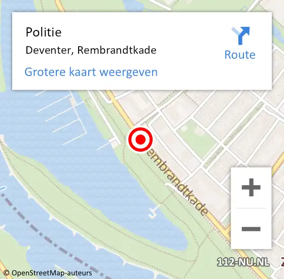 Locatie op kaart van de 112 melding: Politie Deventer, Rembrandtkade op 16 juni 2017 09:06