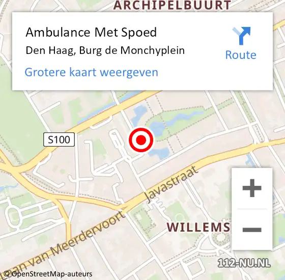 Locatie op kaart van de 112 melding: Ambulance Met Spoed Naar Den Haag, Burg de Monchyplein op 16 juni 2017 11:41