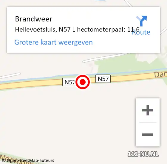 Locatie op kaart van de 112 melding: Brandweer Hellevoetsluis, N57 L hectometerpaal: 11,6 op 16 juni 2017 13:20