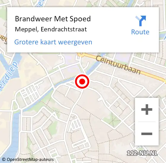 Locatie op kaart van de 112 melding: Brandweer Met Spoed Naar Meppel, Eendrachtstraat op 16 juni 2017 13:23