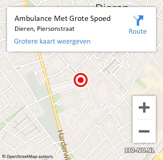 Locatie op kaart van de 112 melding: Ambulance Met Grote Spoed Naar Dieren, Piersonstraat op 16 juni 2017 16:08