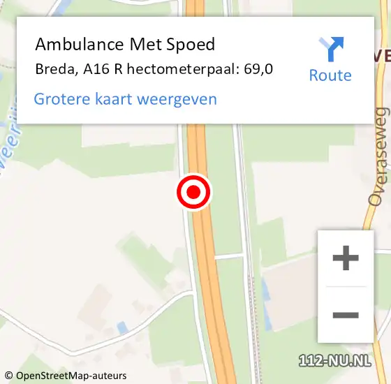 Locatie op kaart van de 112 melding: Ambulance Met Spoed Naar Breda, A16 R hectometerpaal: 62,0 op 16 juni 2017 17:47
