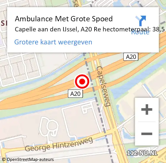Locatie op kaart van de 112 melding: Ambulance Met Grote Spoed Naar Capelle aan den IJssel, A20 R hectometerpaal: 39,4 op 16 juni 2017 19:55