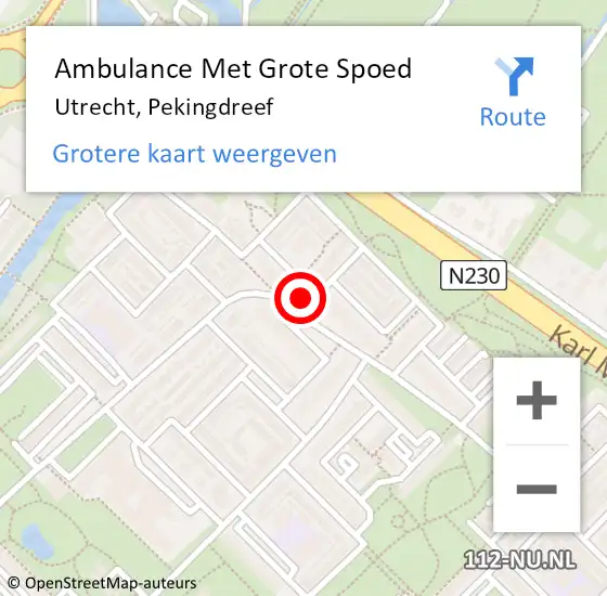 Locatie op kaart van de 112 melding: Ambulance Met Grote Spoed Naar Utrecht, Pekingdreef op 17 juni 2017 01:59