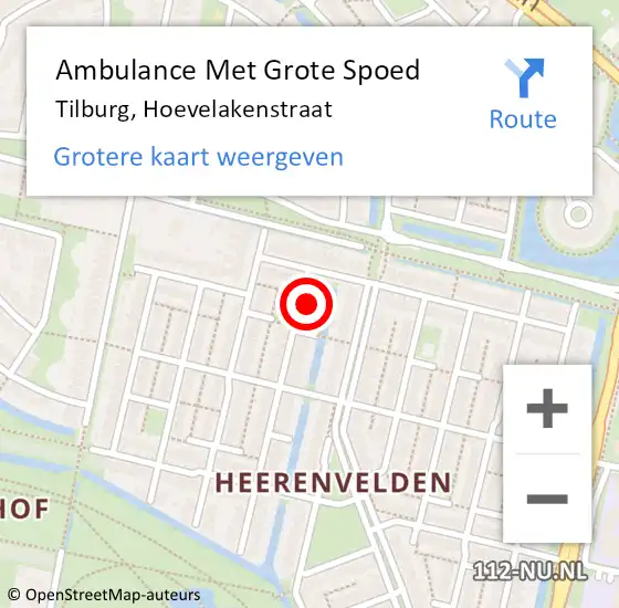 Locatie op kaart van de 112 melding: Ambulance Met Grote Spoed Naar Tilburg, Hoevelakenstraat op 17 juni 2017 03:08