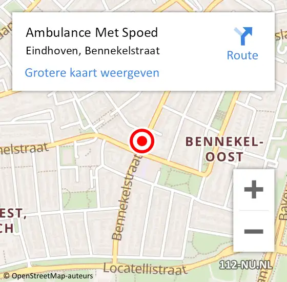 Locatie op kaart van de 112 melding: Ambulance Met Spoed Naar Eindhoven, Bennekelstraat op 17 juni 2017 11:50