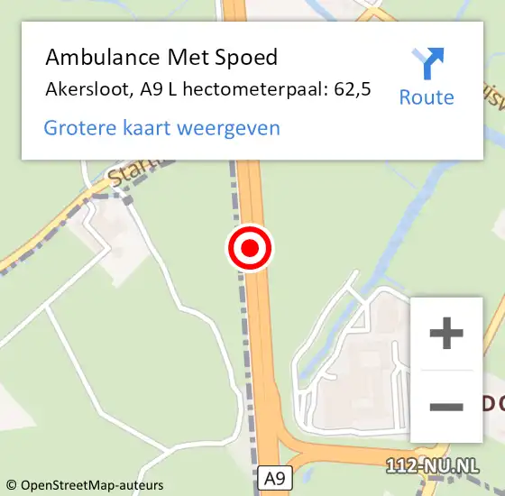 Locatie op kaart van de 112 melding: Ambulance Met Spoed Naar Akersloot, A9 R hectometerpaal: 65,4 op 17 juni 2017 13:48