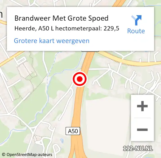 Locatie op kaart van de 112 melding: Brandweer Met Grote Spoed Naar Heerde, A50 L hectometerpaal: 229,5 op 17 juni 2017 15:10