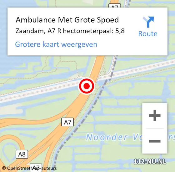 Locatie op kaart van de 112 melding: Ambulance Met Grote Spoed Naar Zaandam, A7 R hectometerpaal: 5,8 op 17 juni 2017 17:25