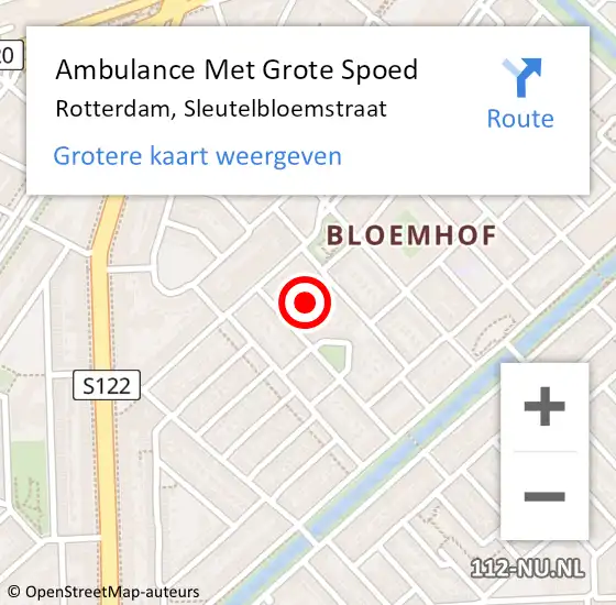 Locatie op kaart van de 112 melding: Ambulance Met Grote Spoed Naar Rotterdam, Sleutelbloemstraat op 17 juni 2017 19:12