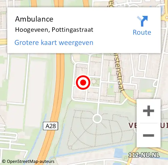 Locatie op kaart van de 112 melding: Ambulance Hoogeveen, Pottingastraat op 17 juni 2017 21:44