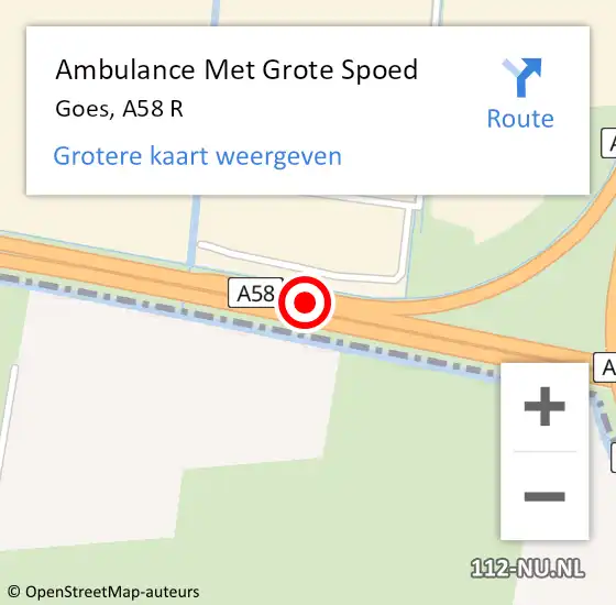 Locatie op kaart van de 112 melding: Ambulance Met Grote Spoed Naar Goes, A58 R op 18 juni 2017 09:48