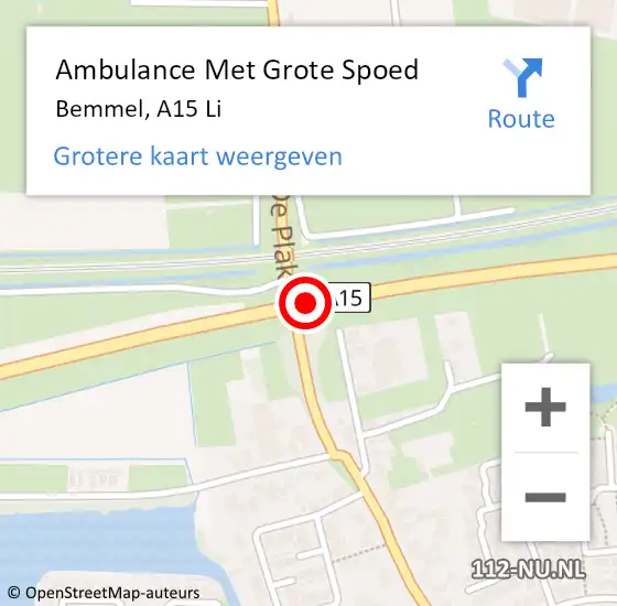 Locatie op kaart van de 112 melding: Ambulance Met Grote Spoed Naar Bemmel, A15 L hectometerpaal: 163,3 op 18 juni 2017 09:48