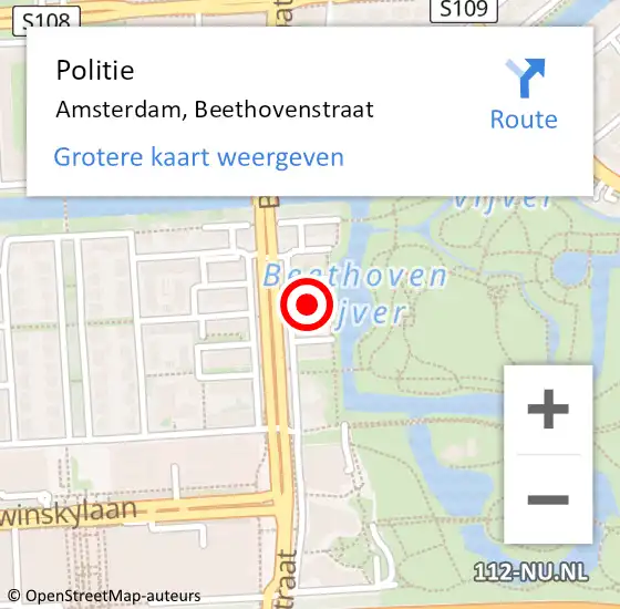 Locatie op kaart van de 112 melding: Politie Amsterdam, Beethovenstraat op 18 juni 2017 17:04