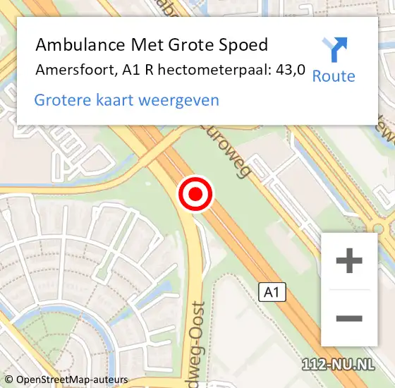 Locatie op kaart van de 112 melding: Ambulance Met Grote Spoed Naar Amersfoort, A1 L hectometerpaal: 46,9 op 18 juni 2017 17:53