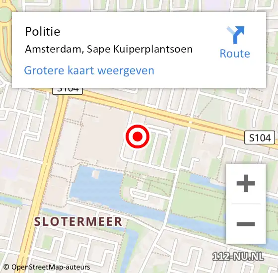 Locatie op kaart van de 112 melding: Politie Amsterdam, Sape Kuiperplantsoen op 18 juni 2017 19:25