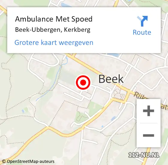 Locatie op kaart van de 112 melding: Ambulance Met Spoed Naar Beek-Ubbergen, Kerkberg op 18 juni 2017 21:31