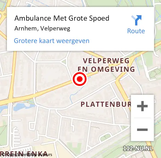 Locatie op kaart van de 112 melding: Ambulance Met Grote Spoed Naar Arnhem, Velperweg op 19 juni 2017 05:48