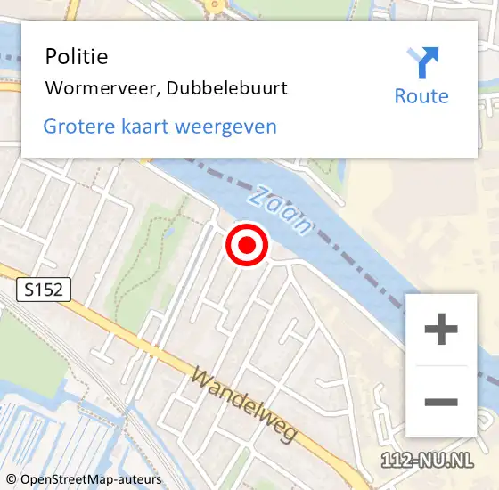 Locatie op kaart van de 112 melding: Politie Wormerveer, Dubbelebuurt op 19 juni 2017 08:04